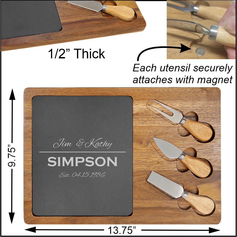 3-Piece Cheese Knife Set with Slate Serving Board