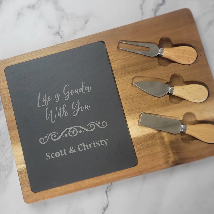 3-Piece Cheese Knife Set with Slate Serving Board