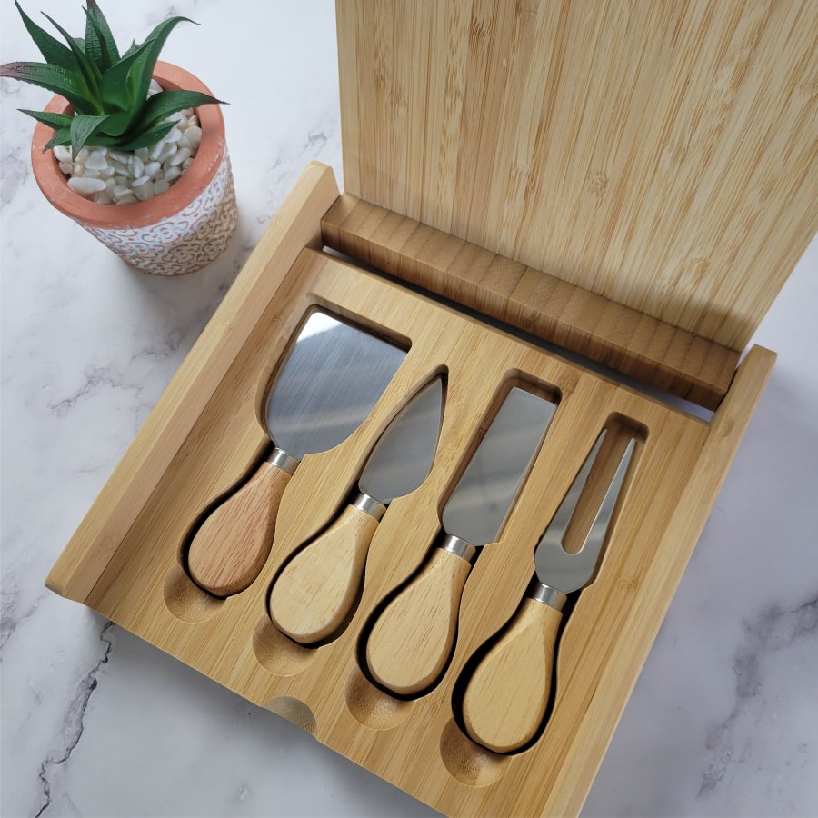 4 Piece Bamboo Cheese Board and Knife Set