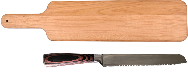 Baguette Cutting Board w/ Bread Knife Set Wavy Font Design