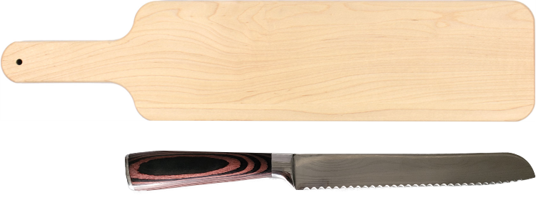 Baguette Cutting Board w/ Bread Knife Set Wavy Font Design