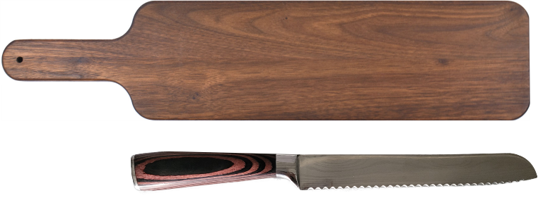 Baguette Cutting Board w/ Bread Knife Set Wavy Font Design