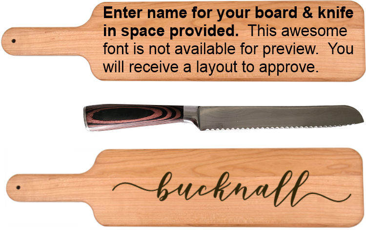 Baguette Cutting Board w/ Bread Knife Set Wavy Font Design