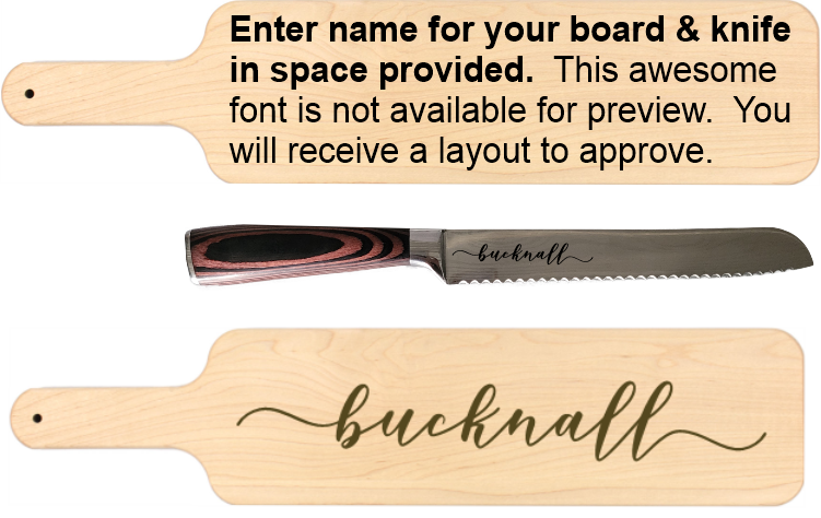 Baguette Cutting Board w/ Bread Knife Set Wavy Font Design