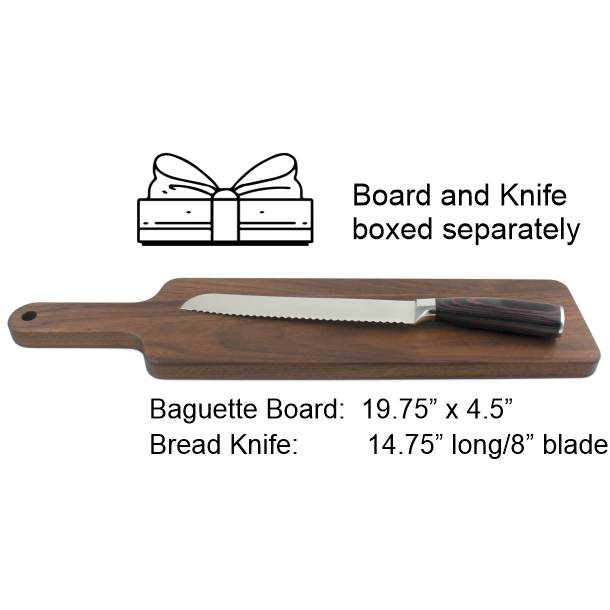 Baguette Cutting Board w/ Bread Knife Set Ornate Design