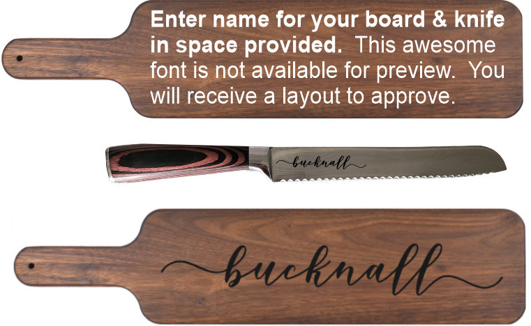 Baguette Cutting Board w/ Bread Knife Set Wavy Font Design