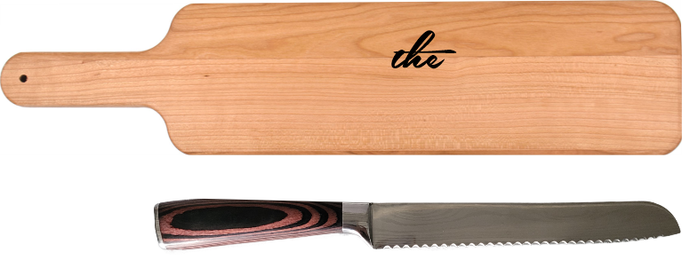 Baguette Cutting Board w/ Bread Knife Set The Family Design