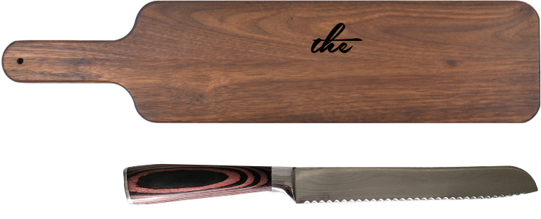 Baguette Cutting Board w/ Bread Knife Set The Family Design