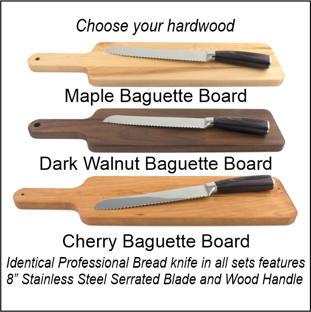 Baguette Cutting Board w/ Bread Knife Set Ornate Design