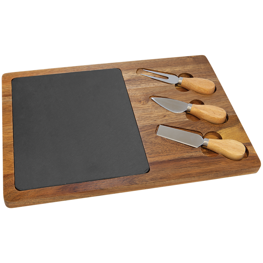 3-Piece Cheese Knife Set with Slate Serving Board