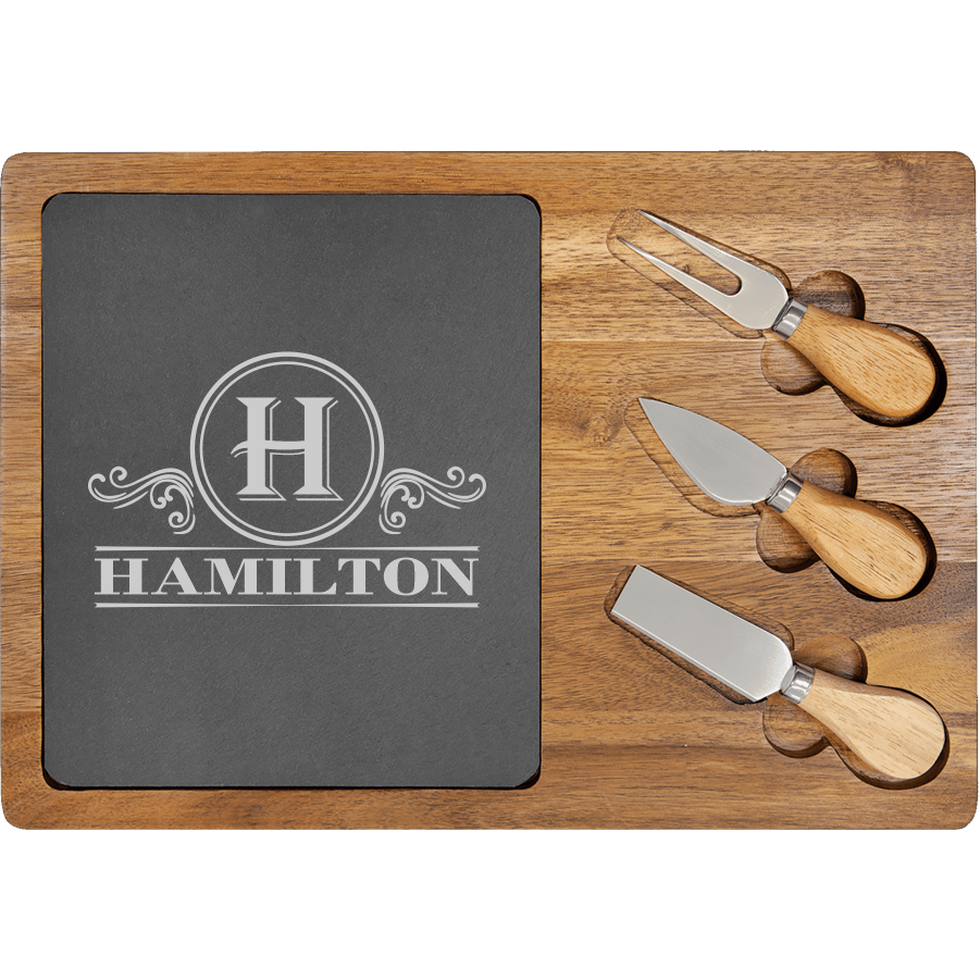 3-Piece Cheese Knife Set with Slate Serving Board