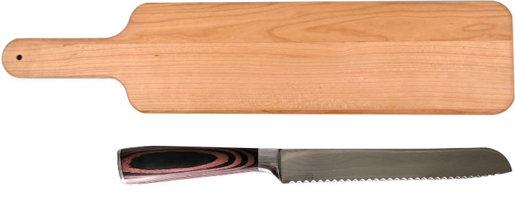 Baguette Cutting Board w/ Bread Knife Set   Wavy Font Design