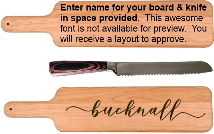 Baguette Cutting Board w/ Bread Knife Set   Wavy Font Design