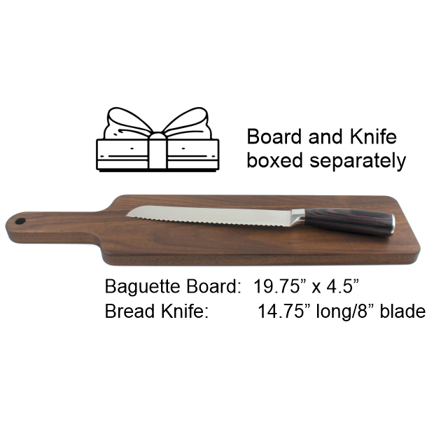 Baguette Cutting Board w/ Bread Knife Set   Ornate Design