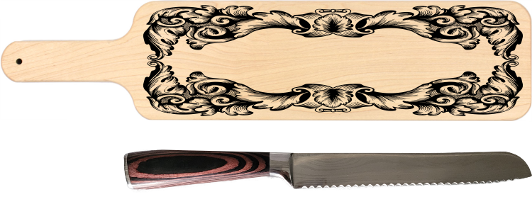 Baguette Cutting Board w/ Bread Knife Set   Ornate Design